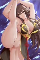 1girls alternate_costume alternate_hair_length alternate_hairstyle aslindsamure ass bare_legs black_dress braid breasts brown_hair cameltoe capcom censored china_dress chinese_clothes chun-li chun-li_(battle_ouffit_sfv) cleavage curvy dress female flexible highres huge_ass large_breasts leotard long_hair looking_at_viewer milf no_bra no_panties pelvic_curtain photoshop pussy shiny shiny_skin side_braids sidelocks smile solo split standing standing_on_one_leg standing_split street_fighter street_fighter_v thick_thighs thighs third-party_edit thong_leotard upper_body vagina very_long_hair