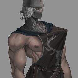 armor clothes_pull creighton_of_mirrah d_bdbd dark_souls dark_souls_2 fromsoftware helmet male male_only mask masked masked_male muscular muscular_male silver_hair sleeveless solo