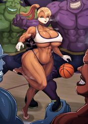 abs anthro belly_piercing bimbo bimbo_body bursting_breasts curvaceous curvy duplicate erect_nipples erection_under_clothes huge_breasts huge_cock imminent_rape imminent_sex kingbang lola_bunny looney_tunes monstar_(space_jam) monster muscles muscular muscular_female muscular_male ponytail size_difference skimpy skimpy_clothes space_jam thunder_thighs