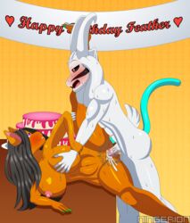 absurd_res anthro anthro_on_anthro anthro_penetrated anthro_penetrating anthro_penetrating_anthro asriel_dreemurr asriel_dreemurr_(god_form) ass balls big_breasts big_penis birthday birthday_cake black_sclera blush bodily_fluids boss_monster bovid breasts cake caprine cum cum_in_pussy cum_inside dessert digital_media_(artwork) duo english_text erection feather_chibika female female_penetrated food fur furniture genital_fluids genitals goat hair happy_birthday hi_res horn huge_breasts humanoid_genitalia humanoid_penis interspecies leg_glider_position long_ears lying male male/female male_penetrating male_penetrating_female mammal muscular muscular_male narrowed_eyes ningerion nipples nude on_side on_table open_mouth orange_body orange_fur penetration penis purple_eyes pussy raised_leg sex smile standing table tattoo teeth text tongue undertale vaginal_penetration vaginal_penetration video_games white_body white_fur white_penis