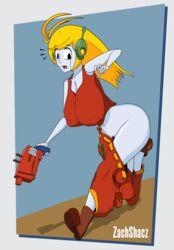 big_ass big_breasts cave_story clothed clothing curly_brace exposed_ass looking_back pants_down pants_falling_down running shocked surprised wardrobe_malfunction zachshacz