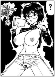 1girls big_breasts black_and_white black_background black_hair breasts female glasses grayscale human hunter_x_hunter hypnosis large_breasts mimuni362 mind_control monochrome phantom_troupe plain_background pussy shirt_lift shizuku_murasaki short_hair shounen_jump simple_background tagme torn_clothes villainess