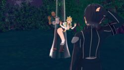 3d agil animated behind_tree blonde_hair confused dark-skinned_male dark_skin eggys half-dressed interracial kirigaya_kazuto netorare ntr stealth_sex sword_art_online tree waving_hand