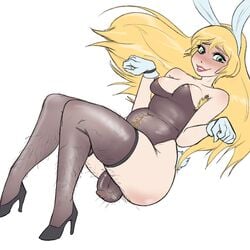 1futa armpit_hair armpits balls balls_in_bunnysuit belly_hair blonde_hair blush breasts bunny_ears bunny_tail bunnysuit bunnysuit_bulge chelle_(lwahrleff) clothed clothing female_leg_hair flaccid futa_only futanari gloves hairy hairy_legs high_heels human leg_hair light-skinned_futanari light_skin lipstick long_hair looking_at_viewer mostly_clothed nightpickle pale_skin penis penis_in_bunnysuit pubic_hair see-through stockings stomach_hair testicles thighhighs