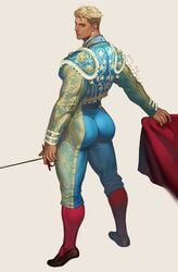 ass ass_focus big_ass blonde_hair bubble_butt bullfighter dat_ass earrings fat_ass green_eyes jouvru_(joberu) looking_at_viewer looking_back male male_focus male_only original original_character solo_male tan_skin thick_thighs tight_clothing tight_pants torero undercut wavy_hair