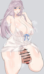 1futa areolae balls big_balls big_breasts big_penis blueflamesecond breasts censored clothed clothing dark_penis darkened_genitalia dress flaccid futa_only futanari gabriel_(granblue_fantasy) general_musk granblue_fantasy huge_breasts huge_cock human kneeling light-skinned_futanari light_skin long_hair mostly_nude musk musky_armpit musky_balls musky_cock nipples pale_skin penis purple_hair see-through solo thick_thighs wide_hips