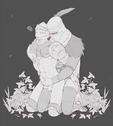 2boys armor boots chosen_undead dark_souls erection from_behind fromsoftware functionally_nude gauntlets gay handjob handjob_while_penetrating helmet implied_anal implied_sex kneeling knight male male_only masked masked_male monochrome muscular muscular_male penis solaire_of_astora uncensored yaoi