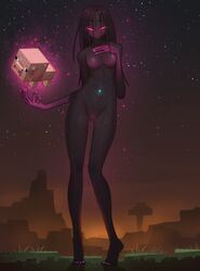 1girls black_body black_hair breasts enderman enderwoman female female_only glowing_eyes hand_on_chest hi_res justrube long_hair looking_at_viewer minecraft narrowed_eyes night_sky nude nude_female pig_(minecraft) pink_eyes pink_nails pink_toenails rube rule_63 skinny_girl smiling smiling_at_viewer solo solo_female stars taller_girl