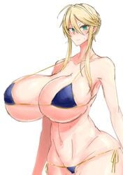 1girls artoria_pendragon artoria_pendragon_(lancer) big_breasts bikini blue_bikini blue_micro_bikini breasts busty fate/grand_order fate_(series) female female_only green_eyes huge_breasts itsme_milk large_breasts long_hair massive_breasts micro_bikini solo thick_thighs thighs yellow_hair