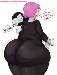 1male 1monster 1other ambiguous_gender androgynous ass ass_in_dress big_ass big_butt bottom_heavy chubby crona_(soul_eater) evilmoomy huge_ass massive_ass massive_butt monster pale_skin pink_hair ragnarok_(demon_sword) soul_eater takamoom thick_thighs thighs white_skin