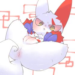 anus ass blush claws female feral fur genitals hi_res lying mukomizu nintendo on_back pokémon_(species) pokemon pokemon_(species) pussy red_body red_fur solo spread_legs spreading video_games white_body white_fur zangoose