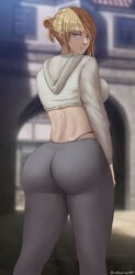 1girls absurd_res annie_leonhardt ass ass_focus attack_on_titan big_ass big_breasts blonde_hair blue_eyes breasts eye_contact high_resolution large_ass looking_at_viewer looking_back savagexthicc shingeki_no_kyojin sideboob solo standing thick_ass thick_thighs thighs thong tight_clothing tight_pants