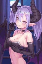 1girls animated blushing choker demon_girl demon_horns demon_wings elf_ears fellatio_gesture gloves groping_self kkamja no_sound oral_invitation original_character pointy_ears purple_hair sexually_suggestive shorter_than_10_seconds shorter_than_30_seconds solo_female suggestive video