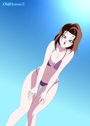 1girls beach bikini brown_hair dragon_ball dragon_ball_gt dragon_ball_super dragon_ball_z earrings female female_only oldhorrorz paresu purple_bikini red_eyes shounen_jump sole_female solo solo_female