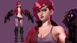 2021 3d arcane arcane_vi big_breasts blender breasts clothing crisisbeat female league_of_legends medium_hair model muscular panties pink_hair riot_games source_request vi
