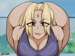 azumanga_daiou big_breasts blonde_hair gilf huge_ass imfalto milf one-piece_swimsuit please_look_forward_to_it solo_female swimsuit tsunade