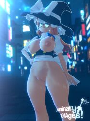 1girls big_breasts blonde_hair boobs bottomless bottomless_female breasts breasts_out exhibitionism glasses hat luminaryofages marisa_kirisame pussy solo solo_female solo_focus tagme touhou