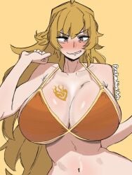 big_breasts bikini blonde_hair busty_female insignia large_breasts lilac_eyes massive_breasts mizutanich purple_eyes rwby tattoo tattoo_on_breast yang_xiao_long