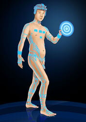 1boy body_markings disk disney erect_nipples flaccid full_body ginger_hair glowing_markings helmet lokiboy34 male male_only nude penis solo tagme tron uncut