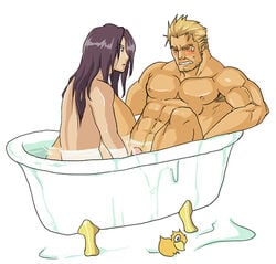 2boys bath bathtub cid_highwind final_fantasy final_fantasy_vii male_only rubber_duck shared_bathing tagme vincent_valentine