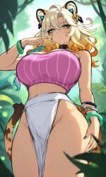 1girls ai_generated big_breasts big_thighs cat_ears cat_tail crop_top curvy curvy_body curvy_female curvy_figure curvy_hips curvy_thighs genshin_impact hips huge_breasts kyoru189 large_breasts looking_at_viewer looking_down looking_down_at_viewer mature_female midriff natlan_girls seductive seductive_look shiny shiny_skin solo solo_female thighs xilonen_(genshin_impact)