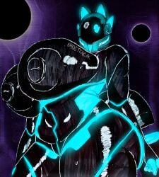 1girl android big_nipples bodysuit cat_ears colored explicit ghostfacik helmet huge_breasts lineart looking_at_viewer nsfw original_character robot sketch solo tail thick_thighs tight_suit traditional_media