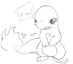 charmander female female_only fire monochrome nintendo pokémon_(species) pokemon pokemon_(species) pokemon_rgby solo tail tail_fire