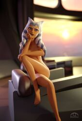 1girl 3d ahsoka_tano airress3d_(3d-modeller) alien blindout clone_wars covering naked naked_female nude petite solo_female solo_focus star_wars togruta