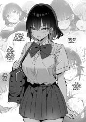 1girls 2d after_sex black_and_white black_hair guilty implied_sex lesbian schoolgirl sky_(freedom) tagme thighs thinking