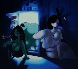 2girls big_ass big_breasts big_thighs chubby chubby_female fridge ghost ghost_girl large_ass large_breasts large_thighs ramone_(roockrt) roockrt thick_thighs y_ymoshy