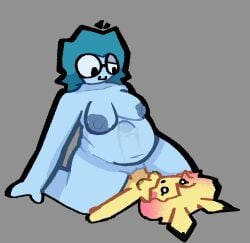 2girls alternate_version_at_source alternate_version_available anthro_on_human belly belly_button belly_overhang big_areola big_breasts big_nipples big_penis blue_hair breasts chubby chubby_female cowgirl_position evilincarn8te female huge_cock lesbian light_blue_skin long_penis navel nipples nonbinary original_character penis pichu pink_hair pussy size_difference someone_else's_oc stomach_bulge trans_woman twitter_user_oc uncircumcised uncut vaginal vaginal_penetration vaginal_sex yellow_fur yuri