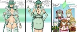 before_and_after big_breasts breasts cleavage comic crystal domestication dress elf_ears female_only femdom femsub glowing glowing_eyes green_eyes green_hair happy_trance harem housewife huge_breasts hypnosis hypnotized hypnotized_hypnotist large_breasts long_hair mahou_shoujo_tokushusen_asuka mugen_kurumi multiple_girls ootorii_asuka pendulum polmanning smile stepfordization text