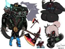 adeptus_astartes black_body black_skin black_tongue female female_focus female_only female_space_marine hyper hyper_ass hyper_breasts hyper_thighs long_tongue oc original_character red_eyes rule_63 sexy_armor tail tattoo tattoo_on_back warhammer_(franchise) warhammer_40k white_hair