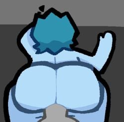 ambiguous_penetration back_view blue_hair chubby chubby_female evilincarn8te female light_blue_skin penetration penetration_from_behind penis pov