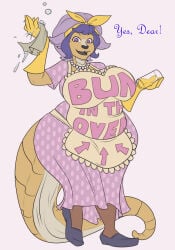 anthro apron armadillo_girl breasts dress femsub fenris49 furry gloves happy_trance housewife huge_breasts large_breasts necklace pregnant smile solo spiral_eyes stepfordization symbol_in_eyes text thighhighs