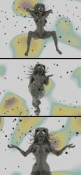 astronomical_hyper big_breasts black_nipples creature expansion giantess grey_body grey_goo grey_goo_(tasty_planet) grey_hair grey_skin growth macro monster monster_girl tongue_out universe void