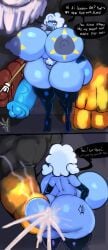 ass_bigger_than_body ass_bigger_than_head ass_bigger_than_torso ass_grab blue_skin breasts_bigger_than_head butt_grab cheating cum_in_ass cum_leak cum_leaking cum_leaking_out_of_anus cum_on_ass deltarune double_penis elnina_(deltarune) english english_dialogue english_text hyper hyper_ass hyper_breasts hyper_penis khadhunter7 lurker_(species) lurkered naked naked_female ntr tattoo tattoo_on_breast tattoo_on_butt tattoos text text_bubble white_hair