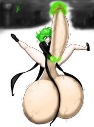 1futa big_balls big_penis dennsfw floating futanari green_hair hearts_around_head masturbation one-punch_man rain raining tatsumaki thick_thighs using_powers veiny_balls veiny_penis