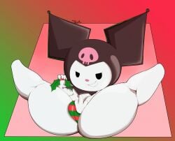 female flipping_viewer_off furry kuromi laying_down mistletoe onegai_my_melody sanrio thick_thighs