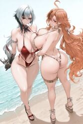 2girls ai_generated arlecchino_(genshin_impact) big_ass big_breasts bust curves female genshin_impact mavuika_(genshin_impact)