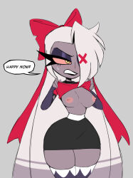 1girls blush breasts exposed_breasts female female_only hair_over_one_eye hazbin_hotel lifting_shirt nelljoestar partially_clothed revealing_breasts thick_thighs thighs vaggie_(hazbin_hotel)