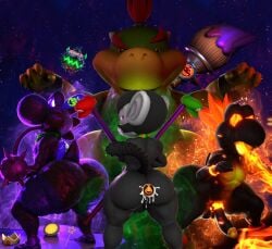 3d 3d_(artwork) 4boys anthro ass back_pose back_view balls big_ass big_butt bowser_jr. butt buttplug crossed_arms crown cum cum_in_ass cum_inside dinosaur doommusk evil evil_grin evil_smile eyebrows_raised fire fire_breathing gay glowing glowing_eyes green_cap half-closed_eyes hi_res illumination_entertainment koopa koopa_troopa lava lire_(doommusk) looking_at_viewer looking_back male male/male mario_(series) mario_bros monkey nintendo one_eyebrow_raised open_mouth paintbrush penis primate red_cap smile spiked_collar spikes super_mario_bros. super_mario_galaxy super_mario_galaxy_(2026_film) symbol the_super_mario_galaxy_movie tongue tongue_out turtle yoshi