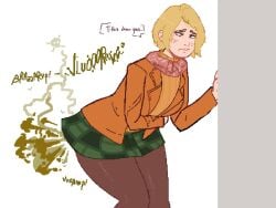 ashley_graham embarrassed fart fart_cloud fart_fetish farting holding_stomach pixel_art resident_evil scarf shart