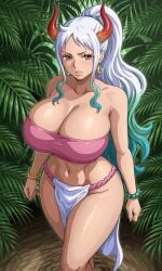 1girls ai_generated big_breasts big_thighs crop_top curvy curvy_body curvy_female curvy_figure curvy_hips curvy_thighs hips huge_breasts kyoru189 large_breasts looking_at_viewer looking_down looking_down_at_viewer mature_female midriff one_piece oni oni_female oni_horns ponytail seductive seductive_look shiny shiny_skin solo solo_female thighs yamato_(one_piece)
