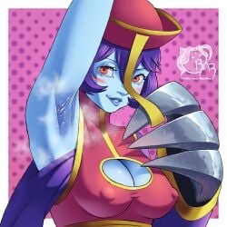 1girls 2026 2d armpit_fetish armpits arms_up artist_logo blue-skinned_female blue_skin blush blushing blushing_female capcom cleavage cleavage_cutout clothed clothed_female clothing darkstalkers female hi_res hsien_ko jiangshi lei-lei lipstick looking_at_viewer medium_breasts nipples_visible_through_clothing purple-haired_female purple_hair razillon red-eyed_female red_eyes short-haired_female short_hair smile smiling solo steam_clouds steamy_armpits sweat sweat_clouds sweaty sweaty_armpits twitter_username upper_body