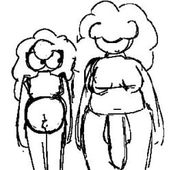 2girls balls ballsack belly big_balls big_breasts big_penis breasts evilincarn8te female flat_chest flat_chested huge_cock long_penis looking_at_partner pregnant pregnant_female sketch