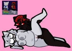 1futa 1girls :3 anthro anthro_on_anthro anus balls belly belly_bulge belly_button big_breasts big_nipples black_fur breasts cat chubby chubby_female evilincarn8te female female_anthro furry furry_female futanari grey_fur grey_hair long_penis navel nipples nyan_(pursuitcore) nyan_cat one_leg_up penis pink_pussy pussy tac9_(pursuitcore) trans_woman vagina vaginal vaginal_penetration