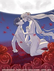 1boy 1girls 2010 bishoujo_senshi_sailor_moon cowgirl_position female girl_on_top grabbing_breasts husband_and_wife male mamoru_chiba nipples nude passionate pubic_hair rose_(flower) small_breasts smooth_skin strawberry_tartlette tagme usagi_tsukino