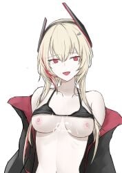 1girls after_paizuri alternate_version_at_source alternate_version_available big_breasts bikini_top bikini_top_lift blonde_hair breasts breasts_out cum cum_on_breasts female female_only girls'_frontline girls'_frontline_2:_exilium jacket large_breasts long_hair looking_at_viewer m4_sopmod_ii_(girls'_frontline) navel nipples open_mouth red_eyes soppo_(girls'_frontline_2) upper_body woon