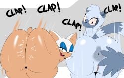 2girls anthro anus ass ass_clapping bat big_ass chiropteran clapping_cheeks fat_ass female female_only furry furry_only huge_ass idw_publishing large_ass lemur looking_at_viewer looking_back massive_ass nude nude_female png pussy rouge_the_bat scrabble007 sonic_(series) sonic_the_hedgehog_(idw) sonic_the_hedgehog_(series) tail tangle_the_lemur thick_ass thick_thighs twerking wide_hips
